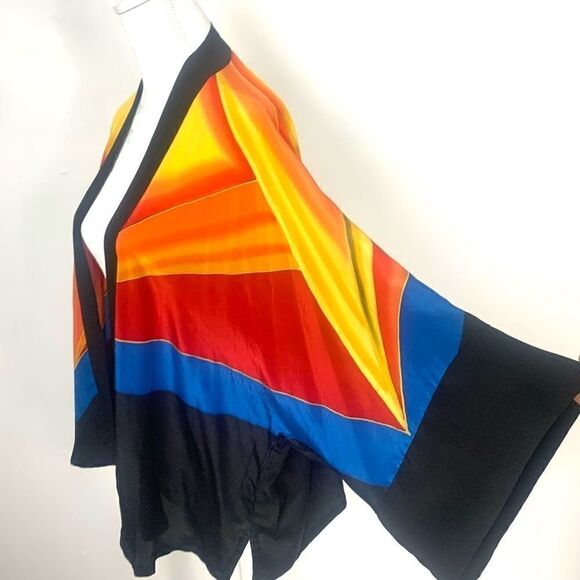 Vintage Silk Art to Wear Retro 70’s Geometric Kabuki Jacket - Picture 3 of 15